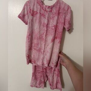 Kids Pink Tie-Dye Shortie Pajama Set